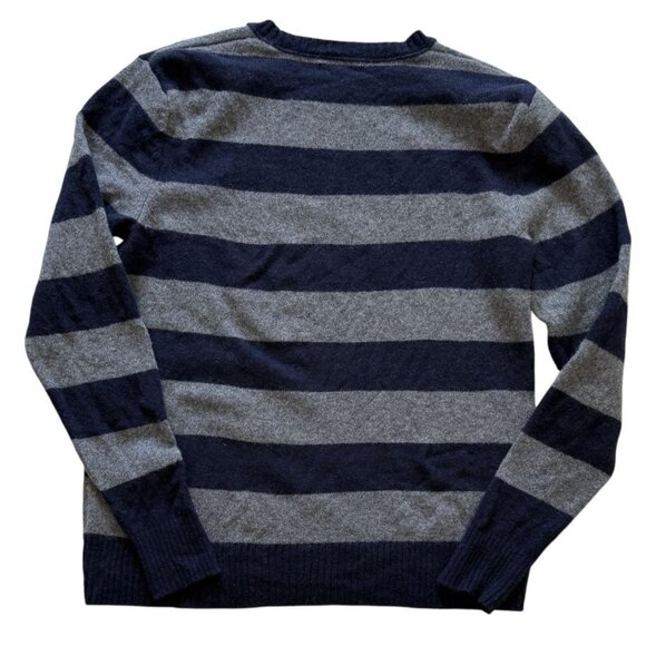 Joe Fresh Mens Lambswool 80% Blue Gray Striped Sweater XL Elbow Patches Preppy - Picture 6 of 7